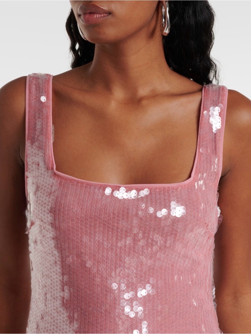 Staud Square Neckline Pink Sequin Maxi Dress